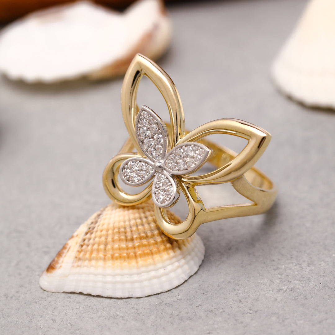 14K Solid Gold Butterfly Ring Y197