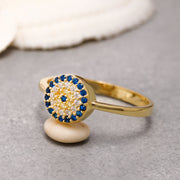 14K Solid Gold Evil Eye Ring Y179
