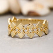 14K Solid Gold Geometric Ring Y183