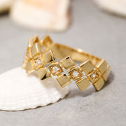 14K Solid Gold Geometric Ring Y183