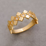 14K Solid Gold Geometric Ring Y183
