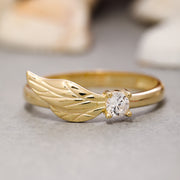 14K Solid Gold Angel Wing Ring Y192
