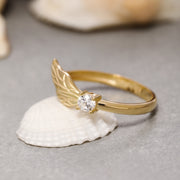 14K Solid Gold Angel Wing Ring Y192