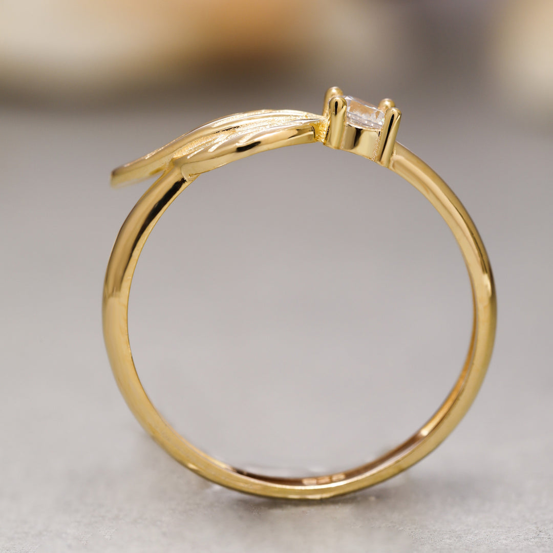 14K Solid Gold Angel Wing Ring Y192