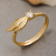 14K Solid Gold Angel Wing Ring Y192