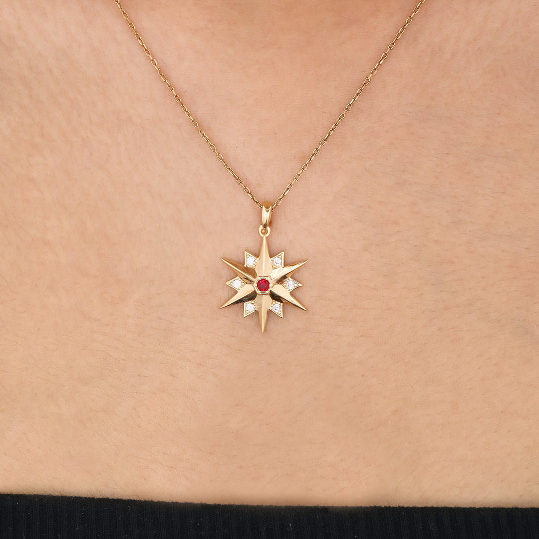 14K Solid Gold North Star Necklace K105