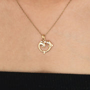 14K Solid Gold Dolphin Fish Necklace K106