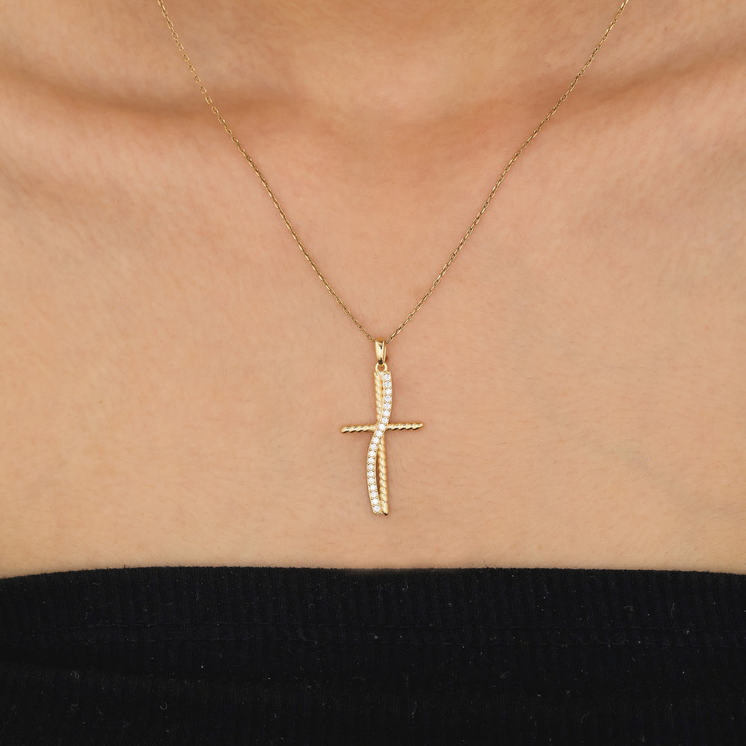 14K Solid Gold Cross Necklace K104