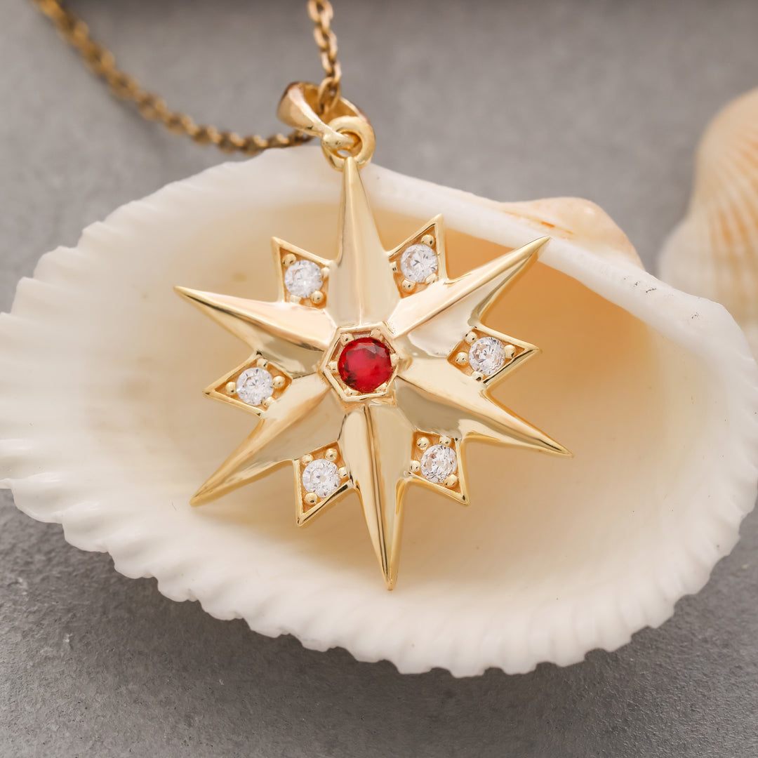 14K Solid Gold North Star Necklace K105