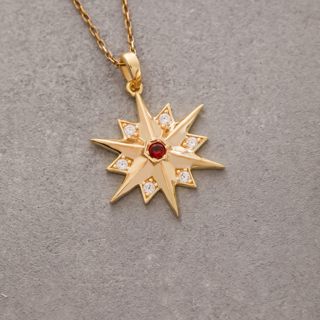 14K Solid Gold North Star Necklace K105