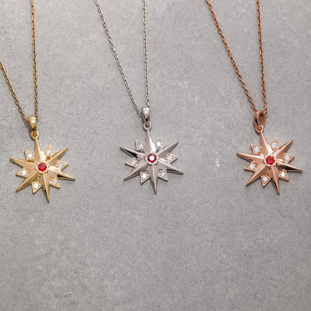 14K Solid Gold North Star Necklace K105