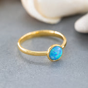 14K Solid Gold Blue Opal Ring DT1