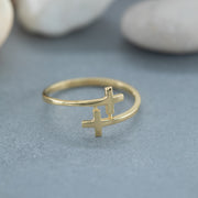 14K Solid Gold Cross Ring Y133