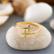 14K Solid Gold Cross Ring Y133