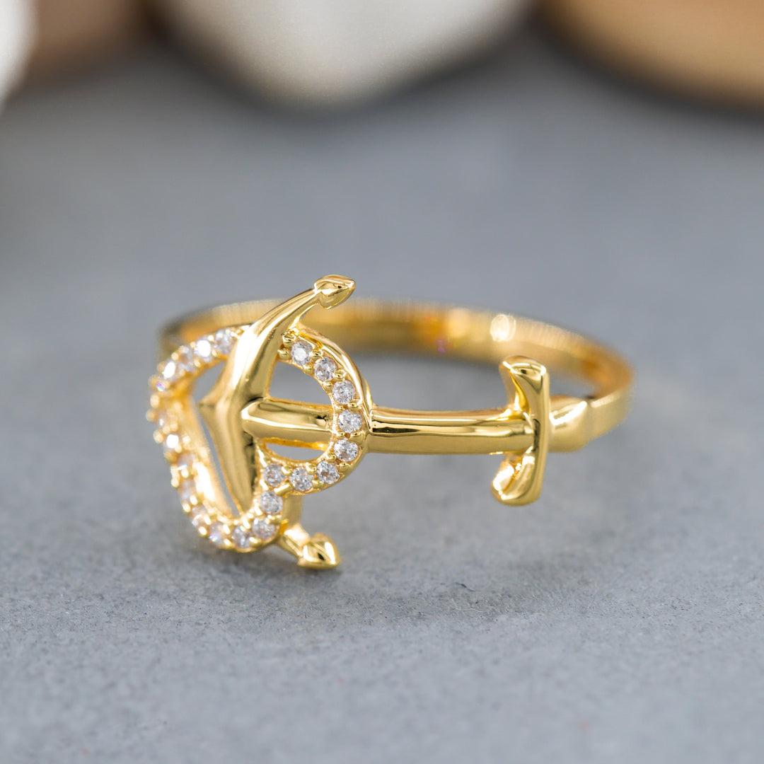 14K Solid Gold Anchor Ring Y137