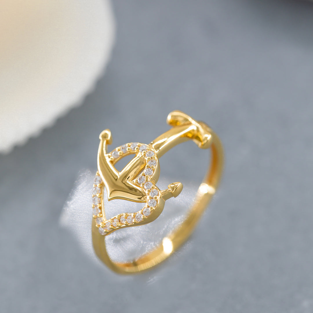 14K Solid Gold Anchor Ring Y137