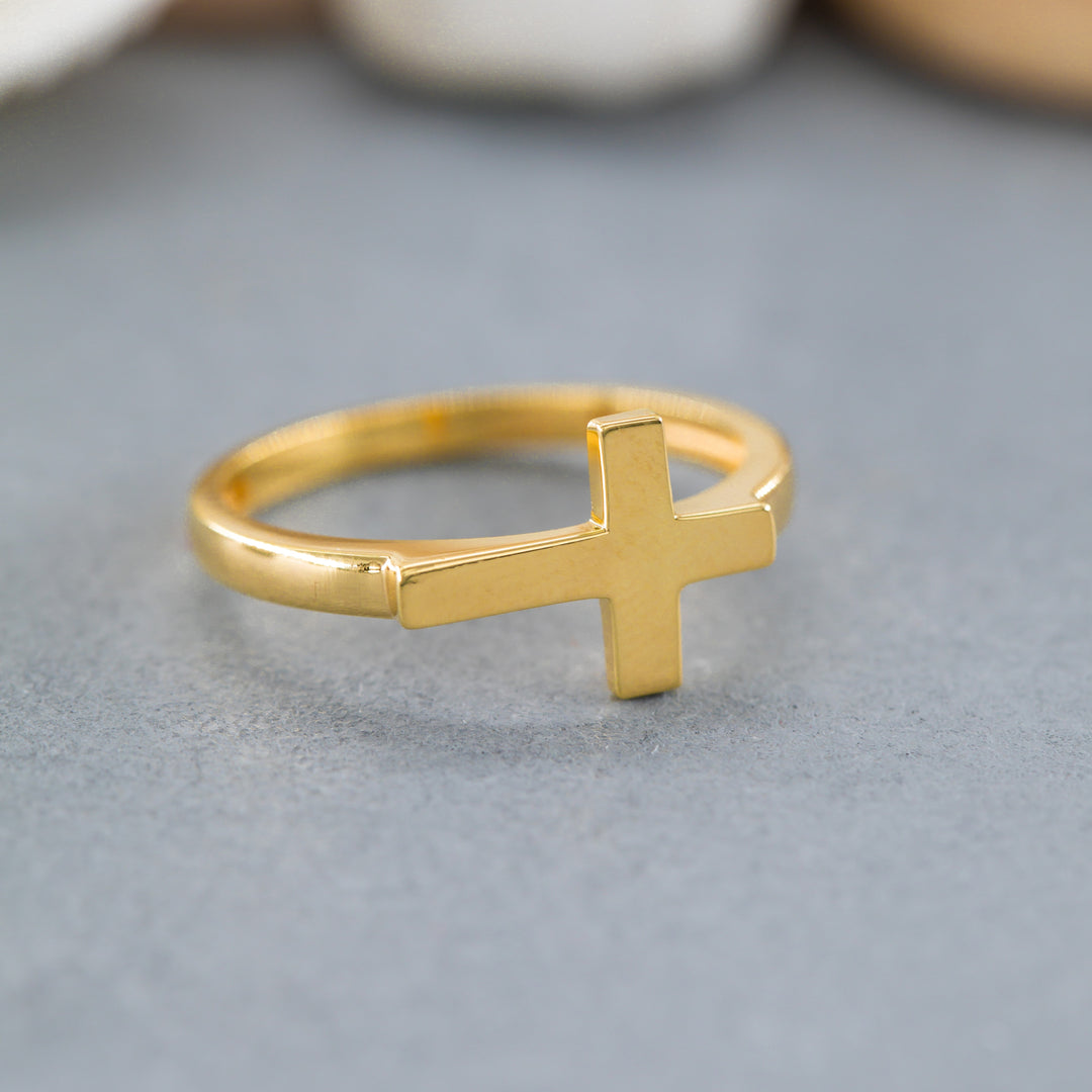 14K Solid Gold Cross Ring Y155