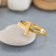 14K Solid Gold Cross Ring Y155