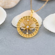 14K Solid Gold Compass Necklace K97