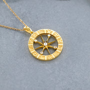 14K Solid Gold Compass Necklace K97