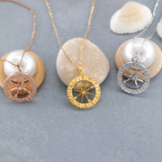 14K Solid Gold Compass Necklace K97