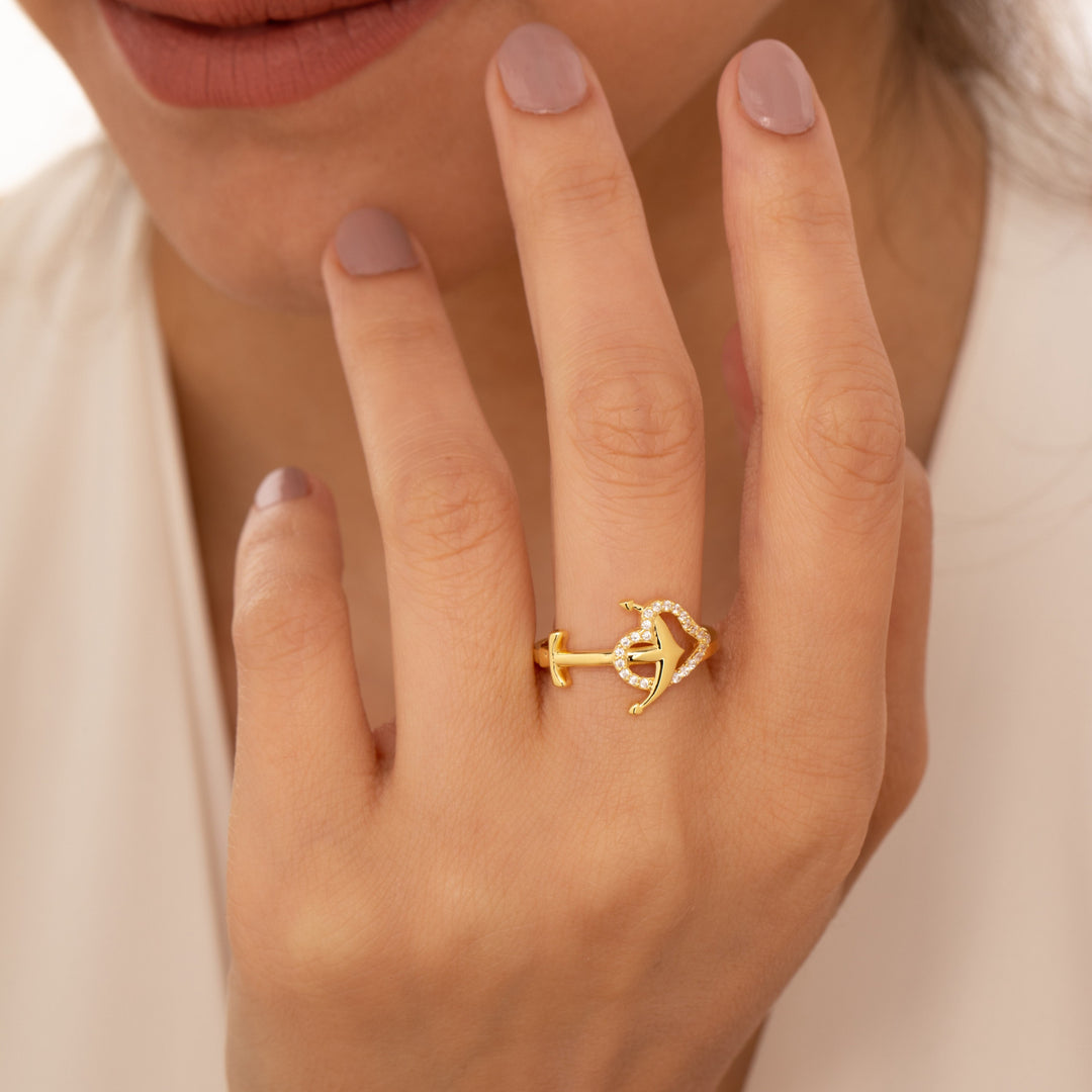 14K Solid Gold Anchor Ring Y137