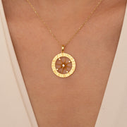 14K Solid Gold Compass Necklace K97