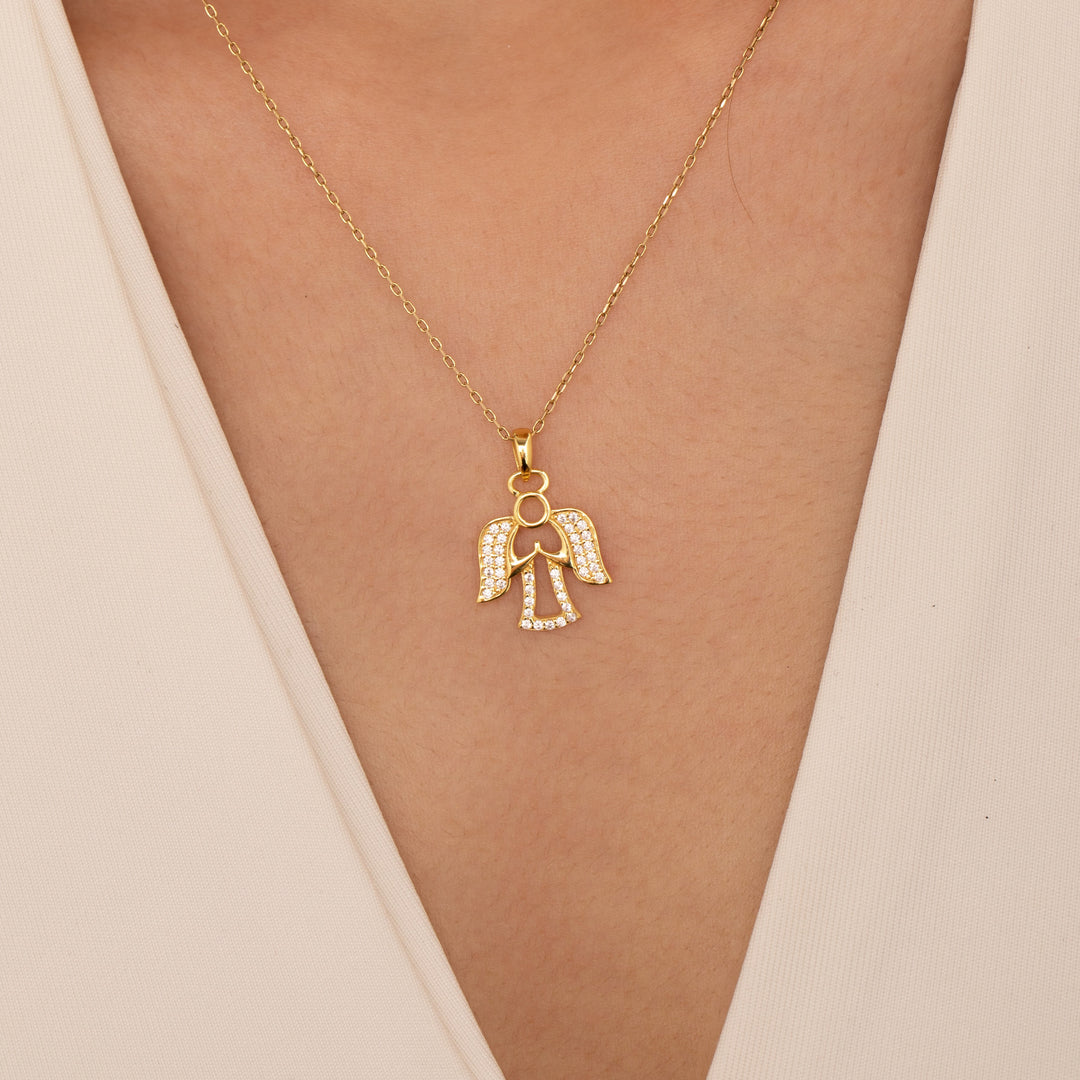 14K Solid Gold Angel Necklace K100