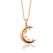 14K Solid Gold Moon Star Necklace K151