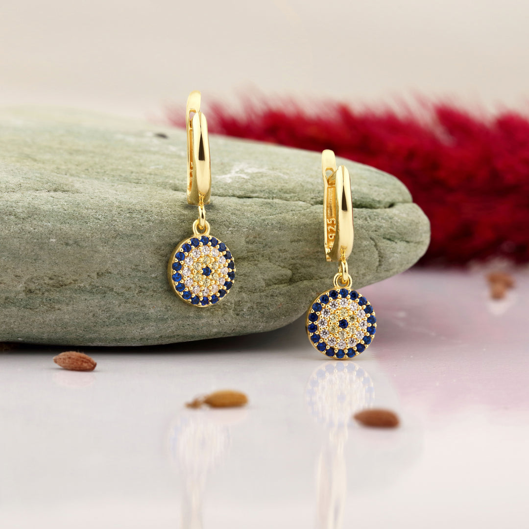 14K Solid Gold Evil Eye Earrings E24