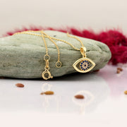 14K Solid Gold Evil Eye Necklace K128