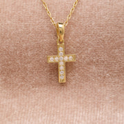 14K Solid Gold Tiny Cross Necklace K45