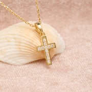 14K Solid Gold Tiny Cross Necklace K45