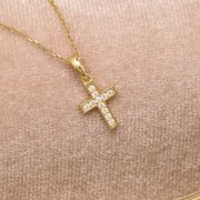 14K Solid Gold Tiny Cross Necklace K45