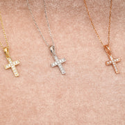 14K Solid Gold Tiny Cross Necklace K45