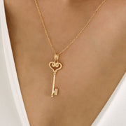 14K Solid Gold Key Love Necklace K59