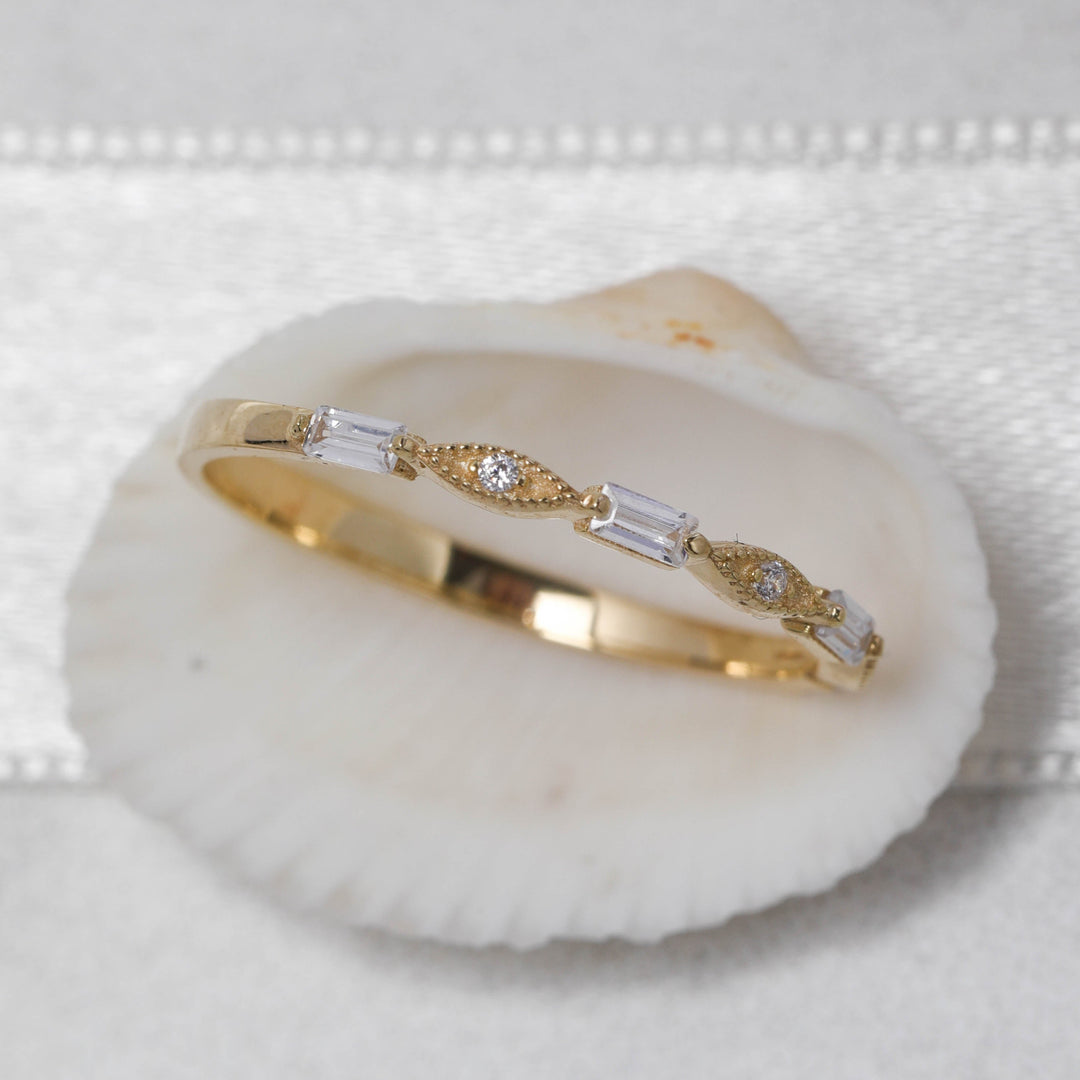 14K Solid Gold Thin Baguette Ring B2