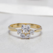 14K Solid Gold Heart Flower Ring T11