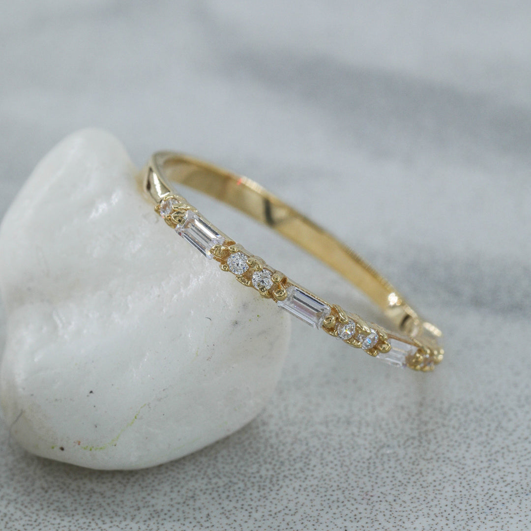 14K Solid Gold Baguette Ring B3