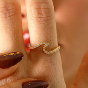 14K Solid Gold Wave Ring Y363