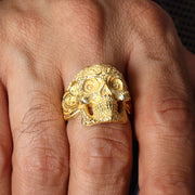 14K Solid Gold Skull Men Ring EY22