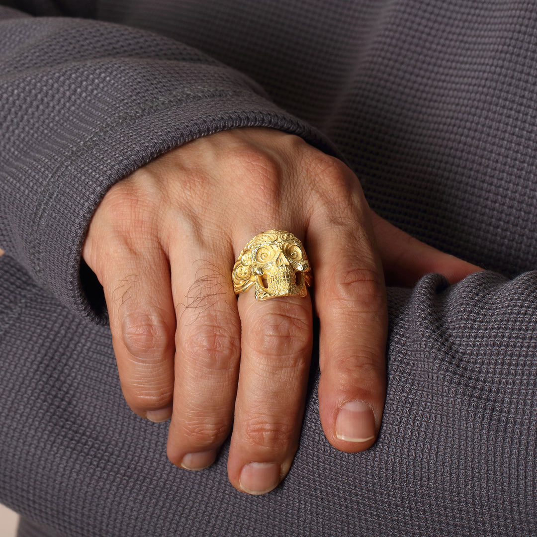 14K Solid Gold Skull Men Ring EY22