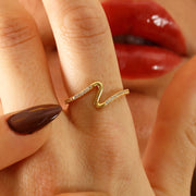 14K Solid Gold Wave Ring Y362