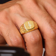 14K Solid Gold North Star Men Ring EY17