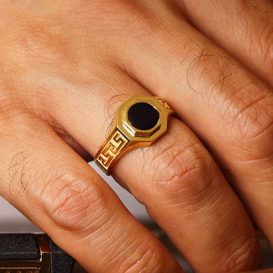 14K Solid Gold Greek Men Ring EY18