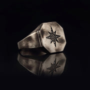 14K Solid Gold North Star Men Ring EY24