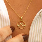 14K Solid Gold Wave Necklace K142