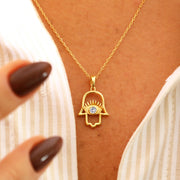 14K Solid Gold Hamsa Necklace K148