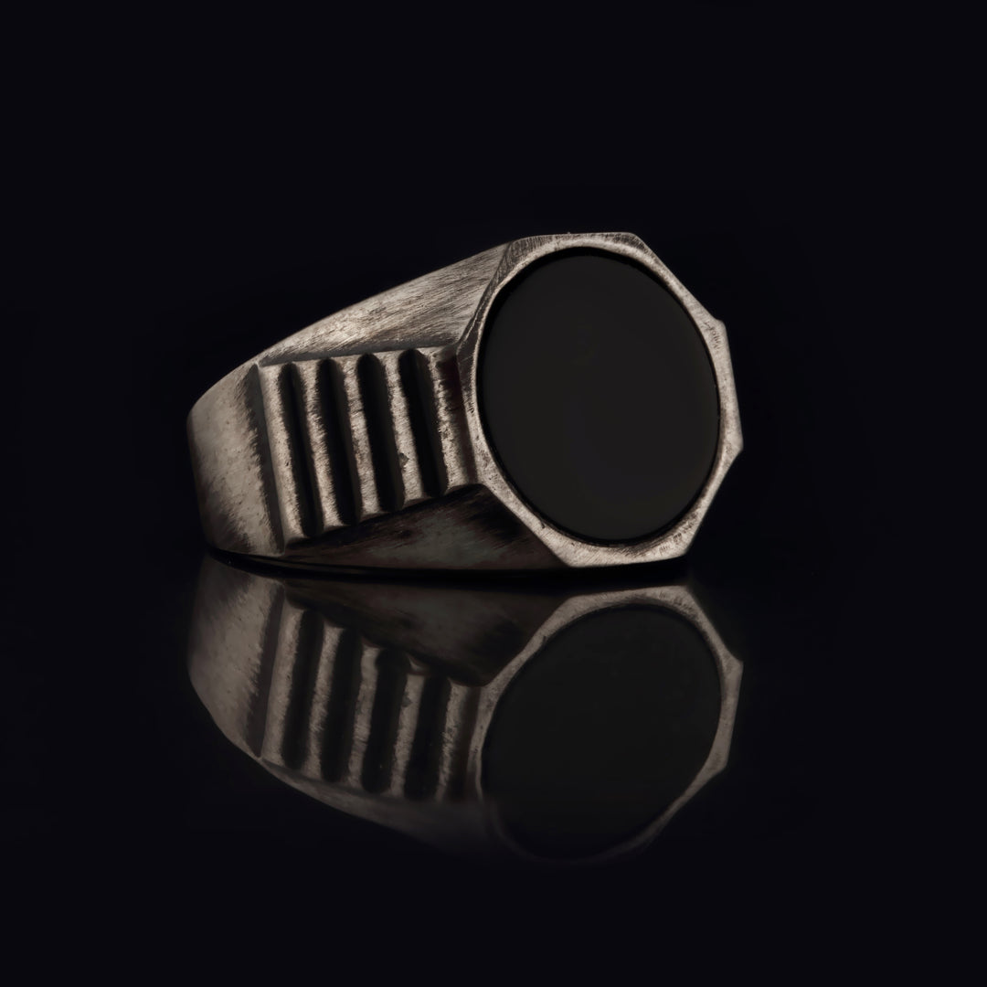 14K Solid Gold Men Onyx Stone Ring EY29