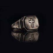 14K Solid Gold Men Cross Ring EY28